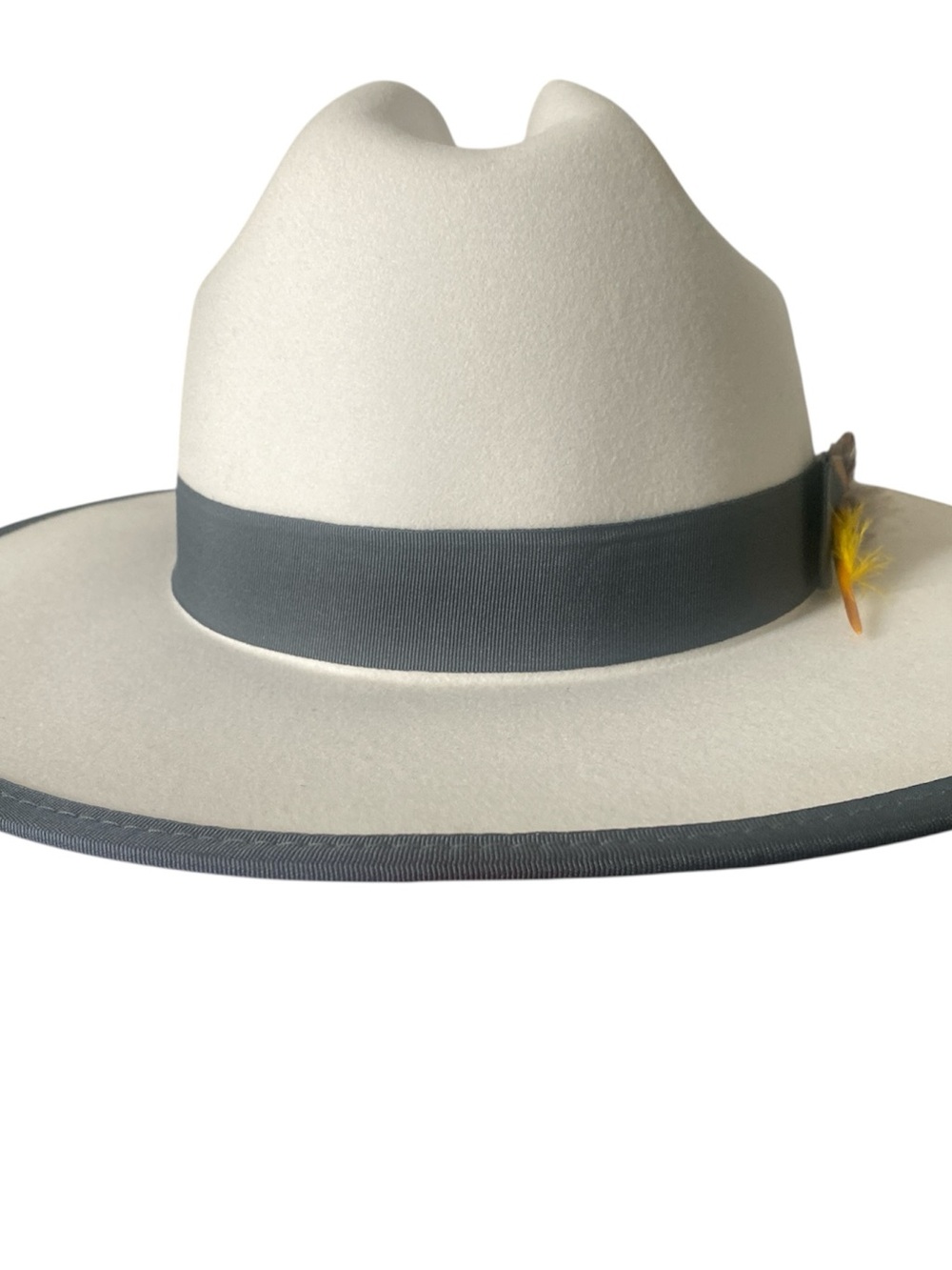 Men's Cream Fedora Hat with Yellow Feather Accent